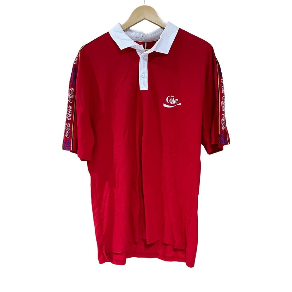 Vintage Coca Cola Polo Shirt Mens Size Large Red Y2K Pullover Coke Distressed